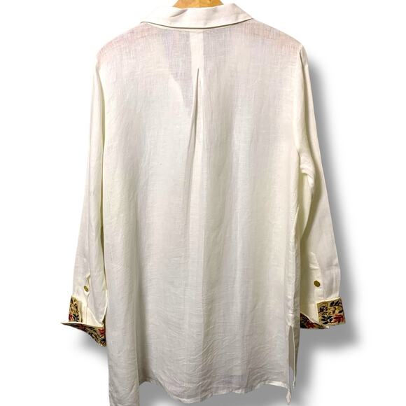 Soft Surroundings Linen Tunic Size 1X Flora Blanco Button Up Embroidered Cuff - Picture 4 of 10